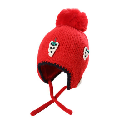 

5 Colors Cute Baby Hat with Strawberry Knitted Winter Bonnet Infant Baby Cap Solid Kids Hats for Boys Girls 6-24M