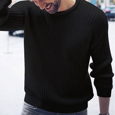 

Men Knitted Sweater Tops Casual Long Sleeve Loose Round Neck Pullover Sweatshirt