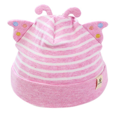 

Baby cap for girls spring new baby striped head cap cotton soft two ear cute fetal cap for 0-3M