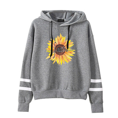 

2019 New Autumn Women Fashion Casual Sunflower Faith Print Hoodie Long Sleeve Hooded Sweatshirt Pullover