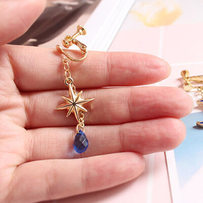 

Free Shipping New Japan South Korea Semi-precious Stones Fashion And Lovely Moon Stars Long Paragraph Earrings Ear Clip