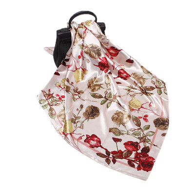 

Women Silk Scarf Fashion Flower Print Square Head Scarves Lady Luxury Brand Shawls Silk Women Scarf Foulard Satin Hijab 9090cm