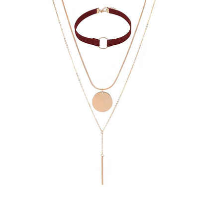 

Retro Women Gold Layered Necklaces Personalized Girl Simple Style Long Pendant Chain Bohemian Geometric Choker Set