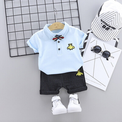 

2PcsSet Summer Baby Boys Short Sleeve Cotton Cartoon Print Tops T-shirtStriped Shorts Casual Outfits Sets