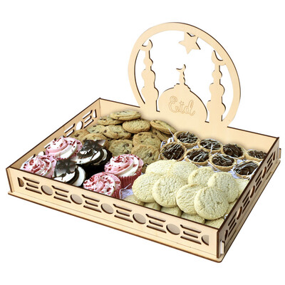 

Gobestart Wooden Artistic Eid Mubarak Party Serving Tableware Tray Display Wood Decoration