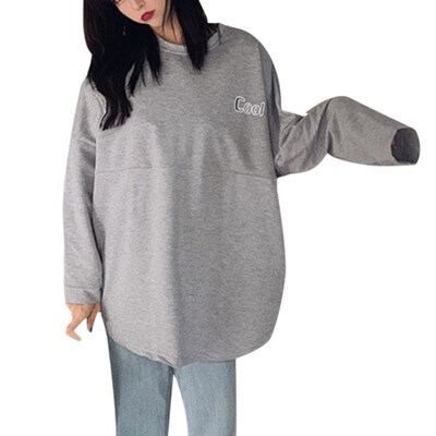 

EFINNY Autumn Women Sweatshirt Simple Long Sleeve Cute Letter Print Loose Round Collar Sweater Plus Size