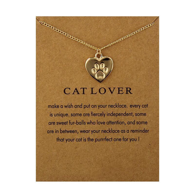 

Fashion Europe&America Heart Paper Card Animal Footprints Love Woman Necklace Gold Sliver Valentines Day Girlfriend Present