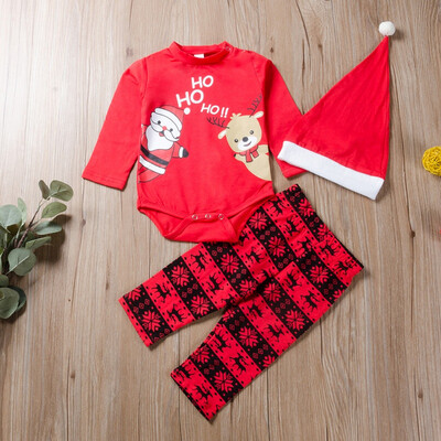 

New Autumn Fashion Baby Boy Girl Clothes 0-24M Cute Cartoon Printing Bodysuit And Trousers And Hat Kids Three-piece Outfit Set