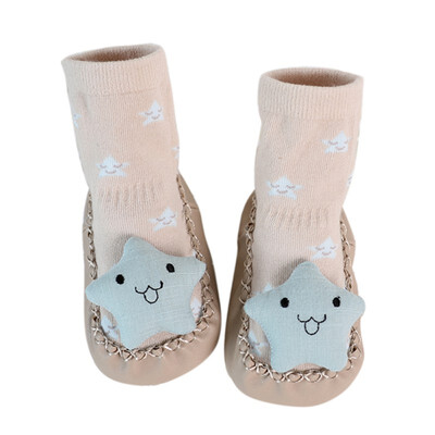 

Spring Autum Baby Shoes Newborn Boys Girls Sock PU Leather Cotton Anti-Slip Moccasins Cartoon First Walkers
