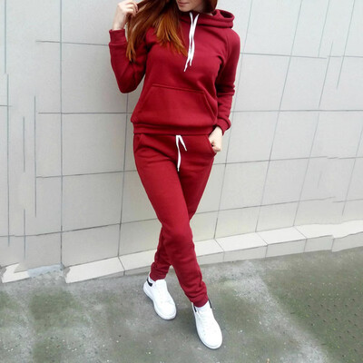 

2Pcs Women Tracksuit Hoodies Sweatshirt Pant Set Lady Sportwear Suit Plus Size
