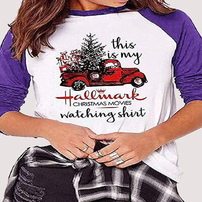 

Raglan Three-quarter Sleeves Truck Design Letters Printed Tee