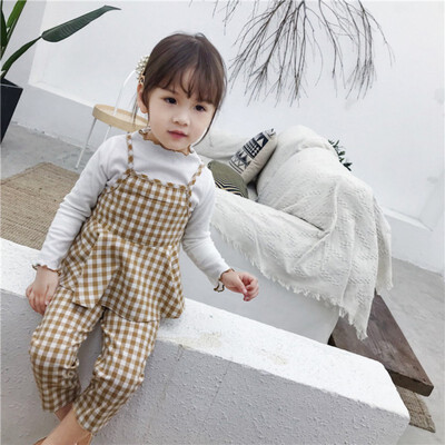 

Children Set 1-7T Baby Girl Dress New Autumn Plaid Print Pants Cotton Long Sleeve T-shirt Round Collar Sling Vest Soft Three-pie