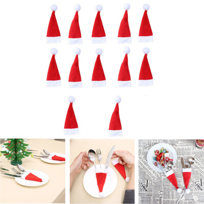 

Gobestart 12Pcs Christmas Decorative Tableware Fork Set Christmas Hat Storage Tool