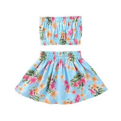 

Summer Baby Girl Sleeveless 2pcs Clothes Sets Cotton Floral Print Vest T-shirt Blouse Skirts Children Kids Casual Outfits Set