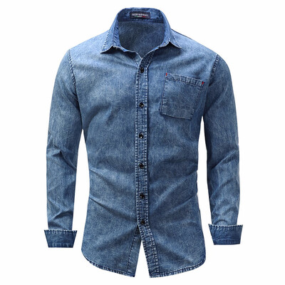 

Winter mens long sleeve shirt fashion casual denim shirt men plus size 3XL button cotton shirt