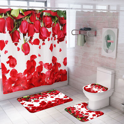 

〖Follure〗Flowers Shower Curtain Floor Mat Four-piece Bathroom Mat Set