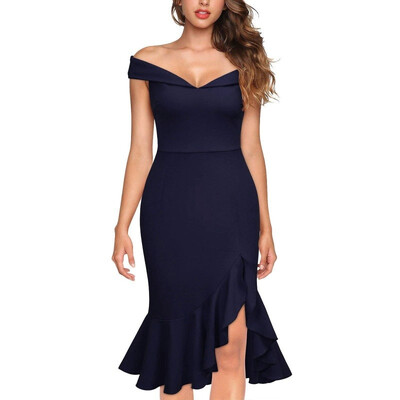 

New Dress Sexy V-neck Strapless Irregular Fishtail Skirt