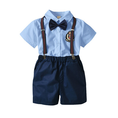 

Summer Baby Boy Gentleman Clothes Set Bow Tie Shirt Strap Shorts Children 2Pcs Outfits