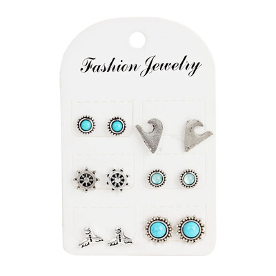 

6 Pair set Sun Design Individual Silver Beach Earrings Available Summer