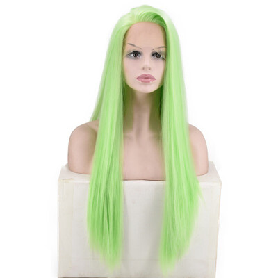 

Tailored Womens Fashion Front lace Wig Gree Synthetic Hair Long Wigs Wave straight Wig