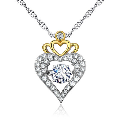 

Silver Women Fashion Heart Crown Pendant Necklace Zirconia Diamond Necklace Clavicle Chain Jewelry Gifts