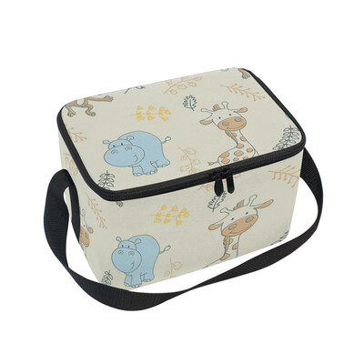 

ALAZA Lunch Box Insulated Giraffe And Rhinoceros Lunch Bag Large Cooler Tote Bagfor Men Women
