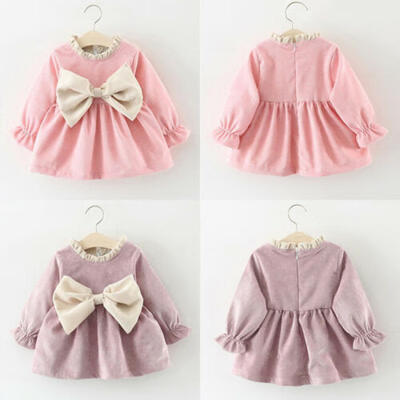 

UK Newborn Kid Baby Girl Long Sleeve Bowknot Princess Party Dress Winter Clothes