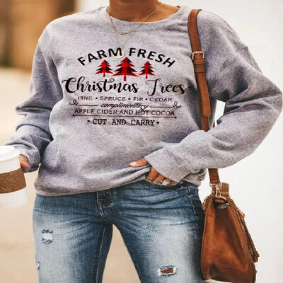 

Christmas House Pattern Letters Printed Long Sleeves Tee