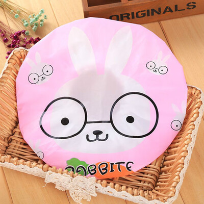 

Men Women Pink Rabbit Panda Cartoon Shower Caps PVC Bath Cap Hat for Women Spa Home Use Hotel Hair Salon