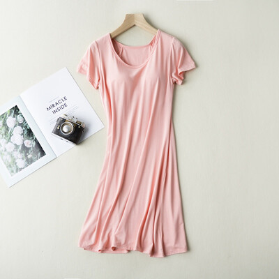 

Women Short Sleeve Nightdress Summer Pajamas Ladies Nightdress With Chest Pad