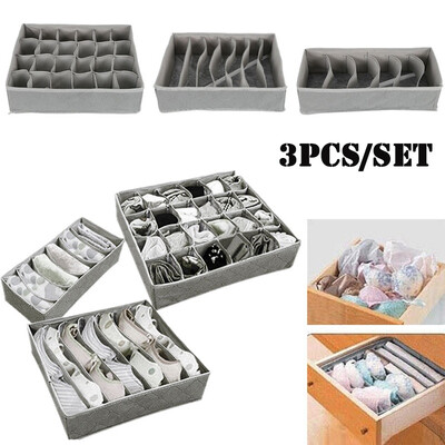 

2020 New 3PCS Bamboo Charcoal Storage Box Foldable Socks Underwear Divider Organizer Case