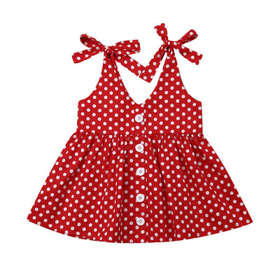 

Girls Summer Dresses Casual Fashion Baby Girl Dot Print Sleeveless Button Comfortable Bowtie Strap Cotton Dresses