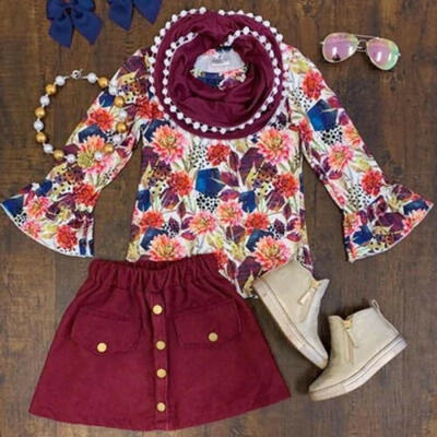 

AU Toddler Kids Baby Girls Clothes Tops T Shirt Corduroy Pants Skirt Outfits Set