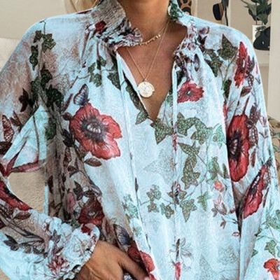 

Women Blouses Flower Leaf print Fashion Ladies Chic V Neck Casual Long Sleeve Shirt Tops Ladies Blouse blusas mujer de moda 2019