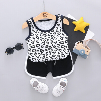 

2PcsSet Summer Children Baby Boys Cotton Casual Sleeveless Leopard Vest TopsShorts Suits Costume Set