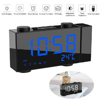 

6 Inch Digital FM Projection Radio Alarm Clock 4 Brightness Adjustment 3 Time Displays Dual Alarm Clock with Snooze Thermometer Cl