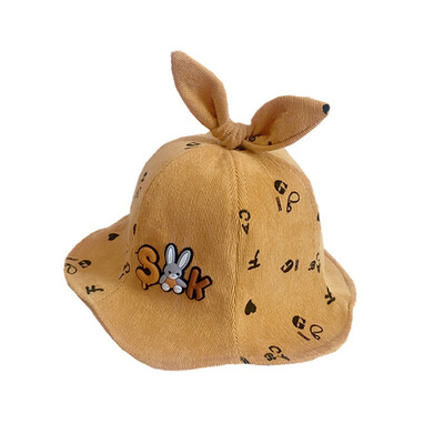 

Autumn Baby Girls Hats Toddler Floral Cartoon Print Bucket Hats With Ear Design Caps Reversible Sun Headwear