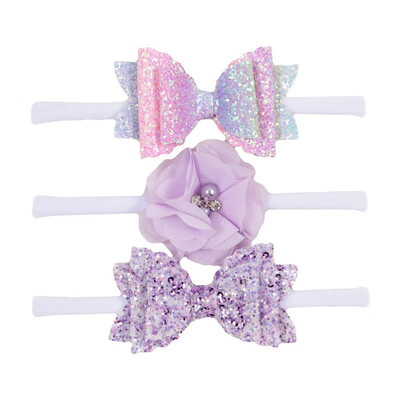 

3pcs The New Baby Cute Girls Bowknot Flower With Pearl Design Headband Headwear Apparel Photography Prop Party Gift