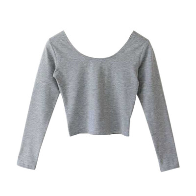 

Women Clothing Fashion Basic Club Daily Fall Long Sleeve T-Shirt Short Sexy Crew Neck Crop Tops Tight