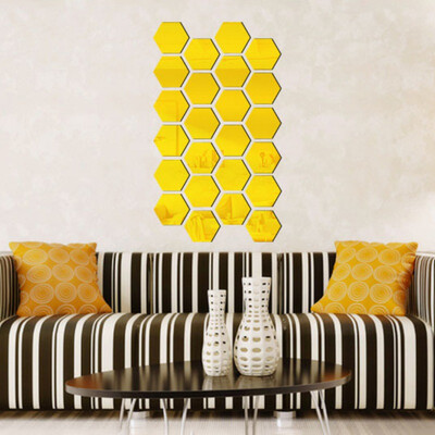 

Acrylic Mirror Stereo Wall Stickers Living Room Porch Aisle Staircase Personality Decorative Mirror Stickers Hexagonal Frame