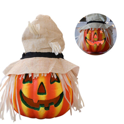 

Halloween LED Light Up Halloween Lantern Ornament Hollow Foam Pumpkin With Witch Hat Holiday Home Decorations