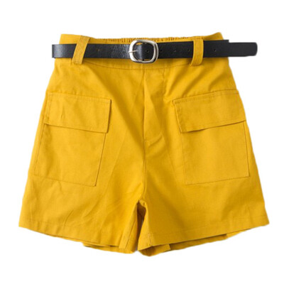 

All-match 4 Solid Color Sashes Casual Women Shorts A-line High Waist Slim Summer Shorts Feminino Chic Ladies Bottom