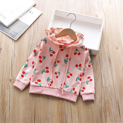 

2019 New Autumn Baby Girls Clothes Cherry Printed Cotton Hooded Sweatshirt Children Kids Casual Sportswear Cute Infant Clothing