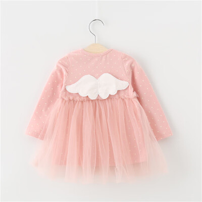 

Autumn New 0-4T Baby Girl Dress Lovely Toddler Girl Dot Pattern Mesh Stitching Dresses Korean Style Long-sleeved Girls Dresses