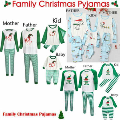 

Christmas Family Matching Striped Pajamas Set Adult Kid Nightwear Sleepwear Sets