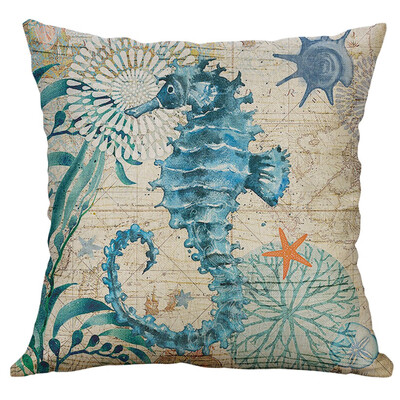 

Siaonvr Marine Life Coral Sea Turtle Seahorse Whale Octopus Cushion Cover Pillow Cover