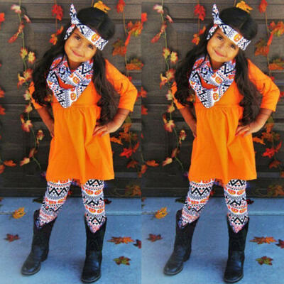 

US Halloween Kids Baby Girls Dress Skirt Pants Headband Bib Clothes Outfits Set