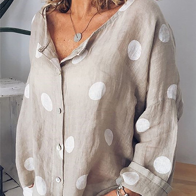 

Fashion Polka Dot Printed Blouse Women Casual Shirt Long Sleeve V Neck Buttons Loose Women Blouses Tops Basic Blusas 2019 New