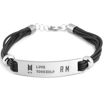 

Kpop BTS DIY Stainless Steel Leather Rope Lettering Silicone Sport Couple Bracelet Fans Hot Gift