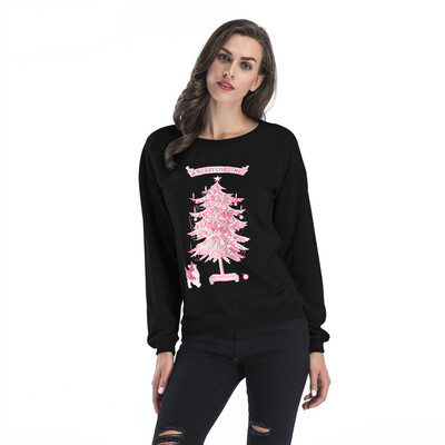 

Tailored Christmas Women O-Neck Long Sleeve Print Headband Solid Color Sweatershirt